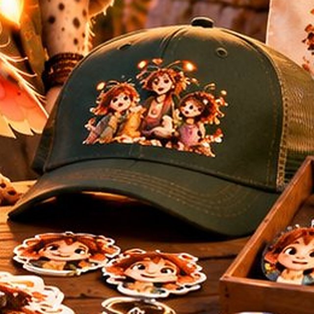 Green trucker cap printed with the Blinkears family