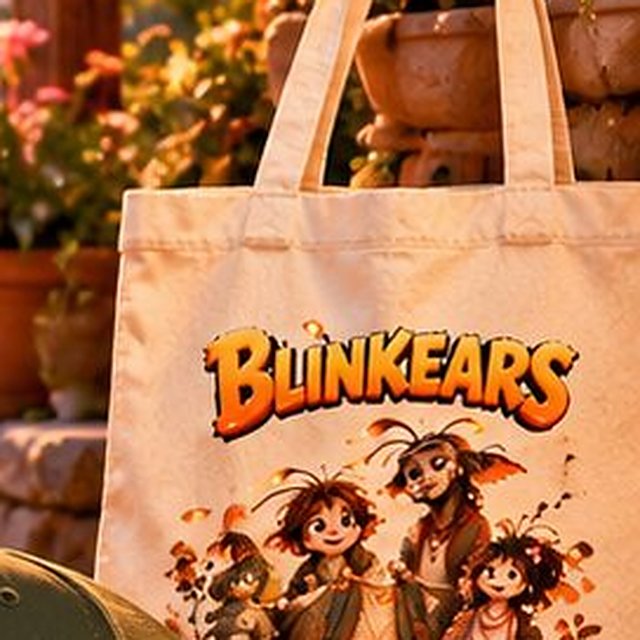 Canvas tote bag with the BLINKEARS logo and family artwork